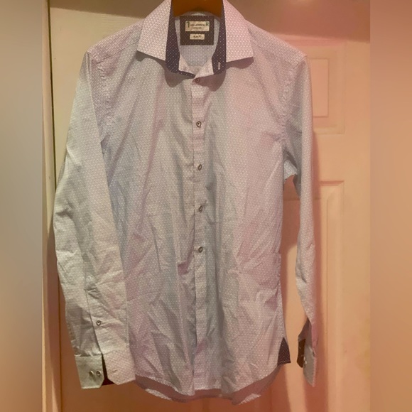 Beautiful Van Larsson blue monogram long sleeve dress shirt size M 15.5 32/33 - Picture 4 of 6